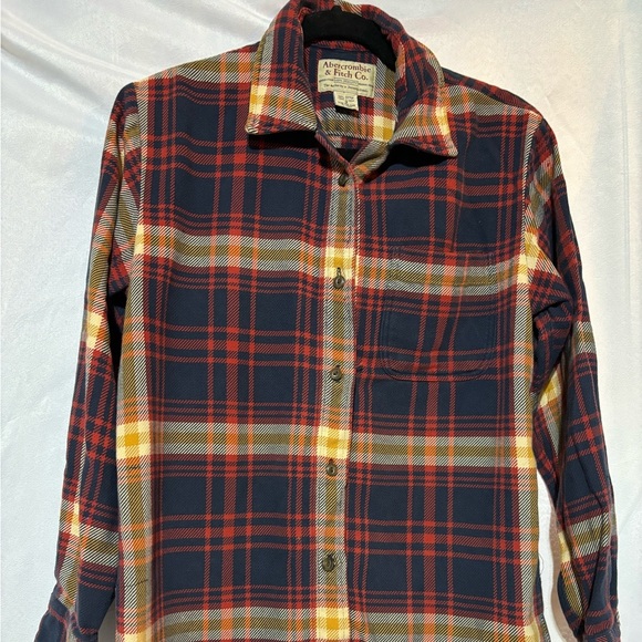 Abercrombie & Fitch AF Plaid Flannel Womens Navy & Red Button Shirt Size S - Picture 1 of 11